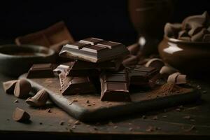 cioccolato pezzi, Marrone dolce dolce. generativo ai foto