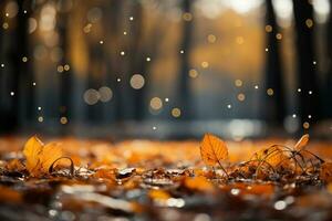 autunno le foglie siamo caduta su un' terra, nel il stile di bokeh panorama, arancia, dettagliato paesaggi. ai generativo foto