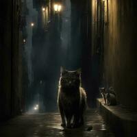 vicolo gatto nel un' buio sporco vicolo foto
