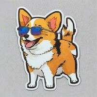 cartone animato etichetta di corgi cane con occhiali da sole, vettore illustrazione su un' bianca sfondo foto