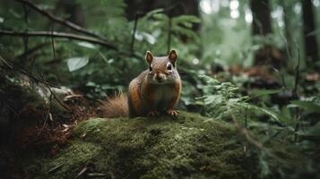 selvaggio scoiattolo nel il foresta ai generato foto