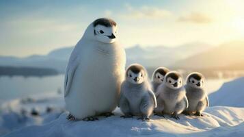pinguino con bambino pinguini ai generato foto