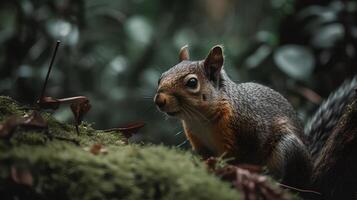 selvaggio scoiattolo nel il foresta ai generato foto