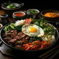 delizioso coreano bibimbap ai generato foto