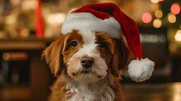 cane indossare un' Santa cappello ai generato foto