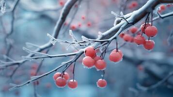 rosso frutti di bosco crescere nel il inverno ai generato foto