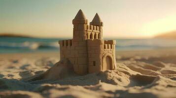 sabbia castello su il spiaggia ai generato foto