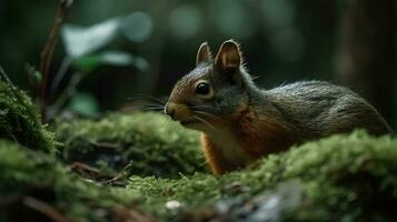 selvaggio scoiattolo nel il foresta ai generato foto