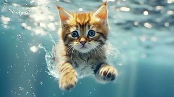 carino gatto nuoto subacqueo ai generato foto