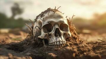 cranio di umano era sepolto nel suolo . creato di generativo ai . foto