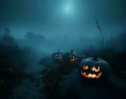 spaventoso Halloween zucca nel il foresta creato utilizzando generativo ai foto