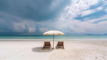 spiaggia con ombrello e sedie creato utilizzando generativo ai foto