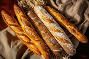 azione foto di francese pane o baguette nel cucina tavolo ai generato