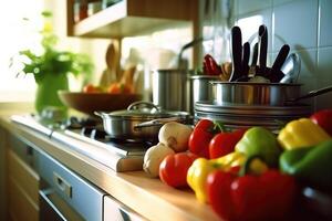 azione foto di dentro cucina vicino su ai generato