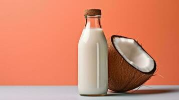 Noce di cocco latte nel un' bottiglia isolato su vivido sfondo foto