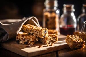 muesli barre nel il cucina tavolo cibo fotografia ai generato foto