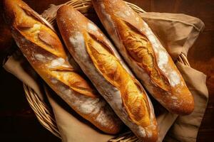 azione foto di francese pane o baguette nel cucina tavolo ai generato