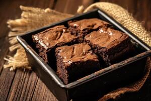 brownies fudgy scatola nel il cucina tavolo cibo fotografia ai generato foto