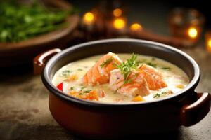 pesce la minestra crema cibo fotografia ai generato foto