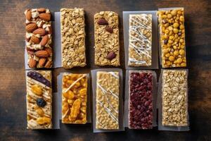 muesli barre nel il cucina tavolo cibo fotografia ai generato foto