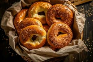 azione foto di bagel nel cucina tavolo piatto posare ai generato