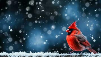 rosso cardinale su neve sfondo con vuoto spazio per testo foto