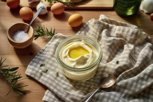 azione foto di Maionese nel cucina tavolo piatto posare ai generato