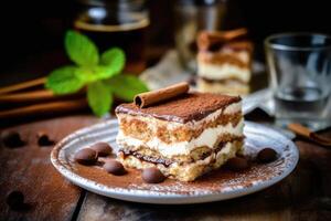 azione foto di Tiramisù cibo fotografia studio leggero ai generato