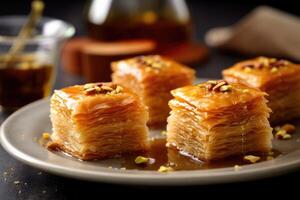 baklava nel il cucina tavolo cibo fotografia ai generato foto