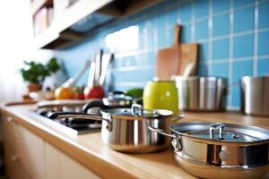 azione foto di dentro cucina vicino su ai generato