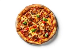 azione foto di Pizza cibo fotografia isolato bianca sfondo ai generato