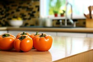 cachi frutta nel il cucina tavolo cibo fotografia ai generato foto