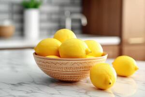 limoni frutta nel il cucina tavolo cibo fotografia ai generato foto