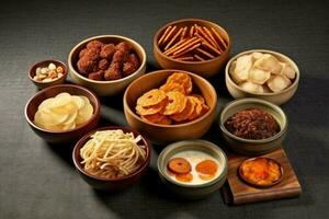 tradizionale coreano spuntini cibo fotografia ai generato foto
