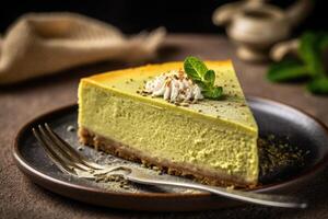 azione foto di torta di formaggio matcha fetta cibo fotografia ai generato