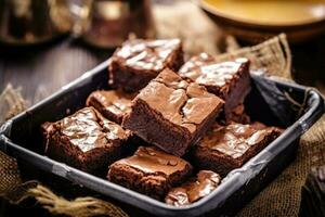 brownies fudgy nel il cucina tavolo cibo fotografia ai generato foto