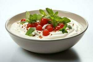 un' delizioso pomodoro la minestra cibo nel un' ciotola. inverno cibo e salutare proteina la minestra pasto concetto di ai generato foto