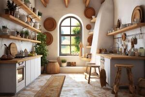 moderno cucina interno design nel appartamento o Casa con arredamento. lusso cucina casa scandinavo concetto di ai generato foto