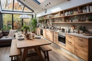 moderno cucina interno design nel appartamento o Casa con arredamento. lusso cucina casa scandinavo concetto di ai generato foto