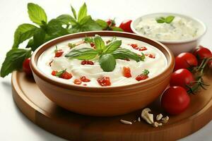 un' delizioso pomodoro la minestra cibo nel un' ciotola. inverno cibo e salutare proteina la minestra pasto concetto di ai generato foto