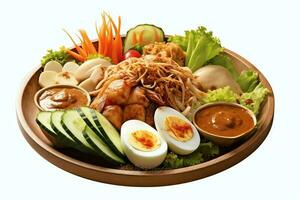 gado-gado indonesiano tradizionale cibo. mescolare a partire dal bollito o vapore verdura servito con arachide salsa concetto di ai generato foto