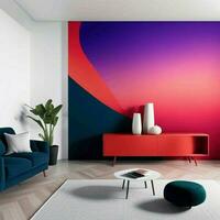 un' vivente camera con un' colorato parete e un' divano ai generativo foto