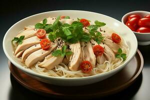 un' delizioso pollo la minestra cibo con verdure nel un' ciotola. inverno cibo e alto proteina la minestra pasto concetto di ai generato foto