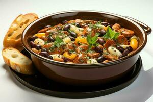 un' delizioso minestrone la minestra cibo nel un' ciotola. italiano cibo e salutare proteina la minestra pasto concetto di ai generato foto
