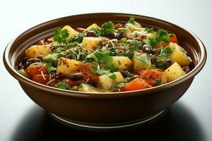 un' delizioso minestrone la minestra cibo nel un' ciotola. italiano cibo e salutare proteina la minestra pasto concetto di ai generato foto