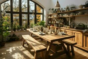 moderno cucina interno design nel appartamento o Casa con arredamento. lusso cucina casa scandinavo concetto di ai generato foto