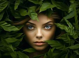 bellissimo donna nel natura estate verde le foglie foto
