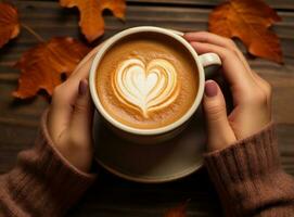 autunno sfondo con tazza di caffè foto