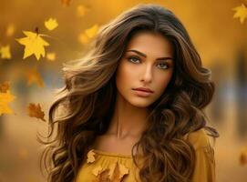 bellissimo ragazza con autunno le foglie foto