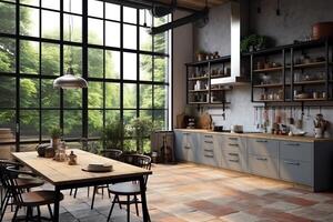 moderno cucina interno design nel appartamento o Casa con arredamento. lusso cucina casa scandinavo concetto di ai generato foto